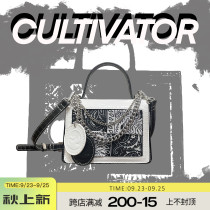 Cultivator original trending Street black and white cashew flower square scarf crocodile leather flap shoulder bag
