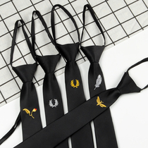 (Drawstring no embroidery) zipper rope strap mens narrow black lazy tie shirt accessories student tide