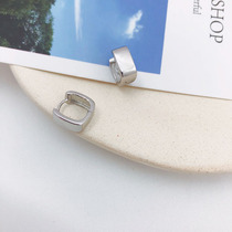 Minimalist wide face square ear button with earhole male and female can wear 925 pure silver plated platinum ear ring personality earrings