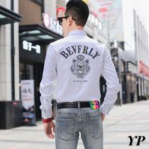 2020 Spring European station Korean fashion stretch slim white shirt male young man handsome long sleeve shirt