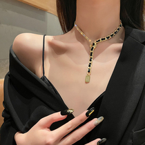 A D Hepburn ~ sexy luxury flash Diamond knitting Y-shaped necklace advanced sense temperament fashion ins style choker