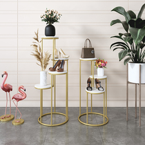 Window display shelf bag shoe rack clothing shop gold iron floor-standing display rack storage shelf