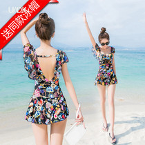 Swimsuit womens summer conservative belly cover thin and anti-naked 2021 new plus size fat girl halter swimsuit one-piece