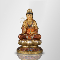 Taiwan pure copper painted Guanyin Buddha statue dedicated to the South China Sea Guanyin Bodhisattva sitting statue home temple ornaments