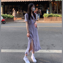 Salt can be sweet and fragrable floral dress design feeling small and gentle style retro irregular open fork long dress child summer
