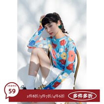4 pieces of 60% discount Japanese original neckline lace-up flower T-shirt women's mesh base shirt sunscreen coat summer 3522
