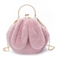 2020 autumn and winter New cute hairy bag carry small round bag rabbit ear plush shoulder slung body mouth gold bag