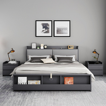 Nordic storage bed modern minimalist master bedroom 1 8 m double bed wedding bed small apartment bedroom 1 5 storage high box bed