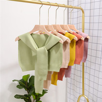 Korean version of vacation outside knitted small shawl Long Sleeve Knot shoulder female wool scarf accessories fake collar shoulder spring and autumn