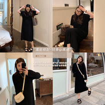 ALIN Custom big code Womens dress Fat mm Bottom length dress 200 catty loose Belly Explicit slim black Lions dress