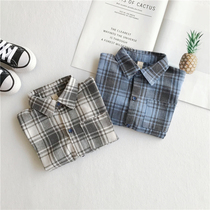 2021 Spring and autumn new Korean version pure cotton plaid small baby boy shirt with long sleeve blouses bottom child shirt tide