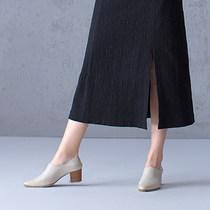 Original Cusp Deep Mouth High Heel Shoes Coarse Heels Genuine Leather Art Women Shoes 100 Hitch Black Small Leather Shoes White Single Shoes Two Wear