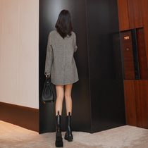 2021 new womens winter dress small senior sense Hepburn small fragrant wind plaid woolen coat coat short