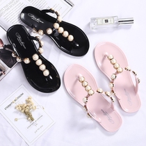 Pearl beach Flip-flops crystal sandals Women summer fashion clip feet Korean version wear wild wild beach students