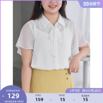 MSShe big code womens clothing 2022 new summer fit micro-fat mm elegant blouse butterfly knot band snow-shirt lining clothes