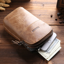 Mens running bag leather small light cowhide fashion brand ins sports running multifunctional mobile phone bag men wear belt