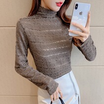 Fanchy high neck base shirt Women in spring with foreign Fashion Net gauze Joker grind plush lace shirt hollow top
