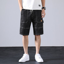 Official online spring and summer denim shorts mens summer loose elastic waist slim fit 70% mid pants for mens summer