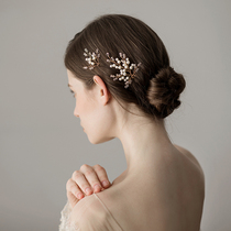 Europe and the United States new imitation pearl handmade beaded gold plate hair braided hair U-clip Bridal wedding dress styling hair conch