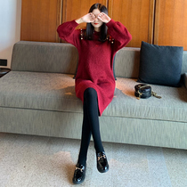  2021 new womens autumn temperament chic French niche high-end design sense beaded doll collar knitted dress