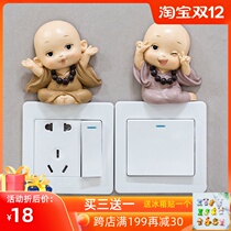 Switch stickers simple modern three-dimensional cute cartoon monk creative resin wall lamp socket protective cover decorative stickers