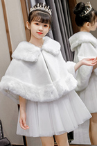 Childrens woolen shawl womens winter white woolen girl princess plush coat