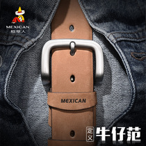 Scarecrow belt Mens leather needle buckle cowhide pants belt young people trendy brand Korean denim wild youth belt