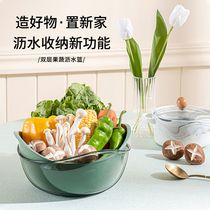 Round Multifunction Living Room Tea Table Fruit Pan Wash Vegetable Basin Drain Basket Double water filtration basket Vegetable Basket Kitchen Home