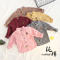  Mens and womens plaid shirts baby shirts spring and autumn childrens Korean tops childrens pure cotton autumn Western-style shirts