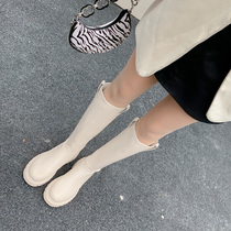 Thick bottom small crowdsourced long cylinder boot female knight boots 2021 autumn winter new conspiculy flat bottom though kneecap black high cylinder long boot