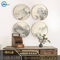 Round Solid Wood Frame New Chinese Ink Painting Hotel Dining Room Dining Room Hanging Painting Modern Zen Scenery Decoration Painting