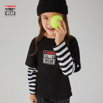 VISION Street Wear male and female children splicing striated long sleeves T-shirt childlike 22 spring new