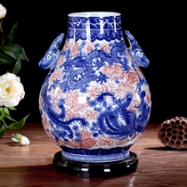 Jingdezhen ceramic glaze red dragon and phoenix double ear deer head countertop vase home living room decorations Chinese ornaments