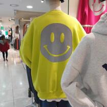 2019 autumn new Dongdaemun Korean mens clothing behind the smiley face print loose crew-neck sweater live models