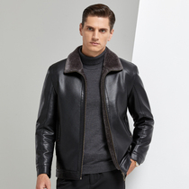 Winter 2021 new mens leather jacket leather wool one coat Puskin lambcare plus velvet plus velvet padded velvet warm