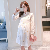 2021 maternity dress spring autumn embroidery A- line dress long embroidered long sleeve shirt skirt summer dress