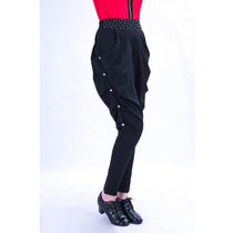 2018 New sailor dance square dance Black multi-fold trousers tassel pants same style without tassel group performance pants