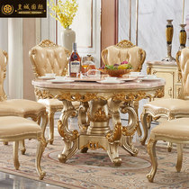 European marble table dining chair combined noble dining room Round dining room with rotary plate villa home solid wood round table