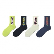 4 pairs of stockings male ins tide tube long sports socks Female black and white couple basketball socks breathable spring and summer thin section autumn