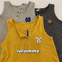 iiaammo21SS summer foreign style cute embroidery summer childrens breathable sleeveless soft waxy handsome vest T-shirt