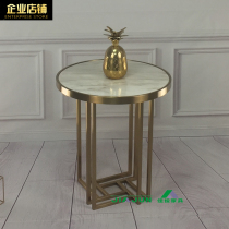 Fashion Popular White Marble Corner Simple Modern Electroplated Gold Side Small Round Coffee Table 6619