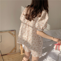 Pastoral style ~ is gentle pajamas female summer flowers sweet lace bubble sleeves nightclothes home clothes