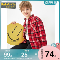 Bala Bala Boy Long Sleeve Shirt CUHK Boy Plaid Shirt 2022 Spring Autumn New Childrens Flannel Velvet