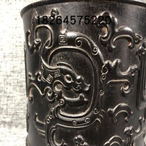 Return old wood antiques old old wood carving old red sandalwood pen holder generation small leaf red sandalwood carved dragon pen holder clear