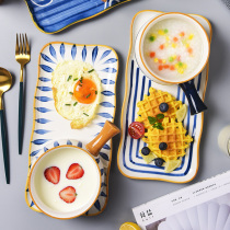 Nordic dish set Household tableware Ceramic bowl for one person Breakfast bowl Cereal bowl Creative personality ins wind