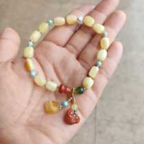 Only this 1 Single-circle beeswax beads Putuoshan kai hand beads with southern red long life lock peace gourd jade beads