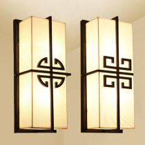 New Chinese bedroom bedside wall lamp simple antique living room Chinese style Zen rectangular background wall hanging lamp explosion