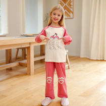 Girls Cotton Pajamas Spring and Autumn Childrens Long Sleeve Home Clothes Set Thin Medium Big Girl Girl 13 Years Old Spring