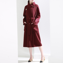 NZ Herben Wind Retro Maulian Collar Temperament Red bifacial cashmere Grand coat woman with a long fur coat autumn