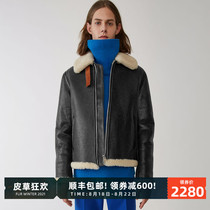 GG LIMITED 2021 rookie short lapel sheepskin wool one-piece leather flight suit fur jacket mens trend